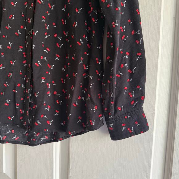 Rails Black Cherry Print Long Sleeve button-down Shirt Size XS Rayon Relaxed Fit - Picture 4 of 8